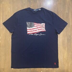 Polo Ralph Lauren T-Shirt American Flag Jersey Tee Graphic Men's Large Blue